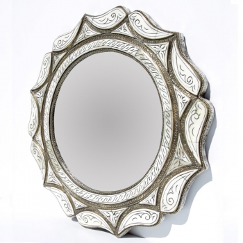 Marokkanischer Spiegel MAHAL weiß D50cm