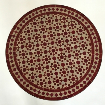 Marokkanischer Mosaiktisch -Tarsia- bordeauxrot D60cm