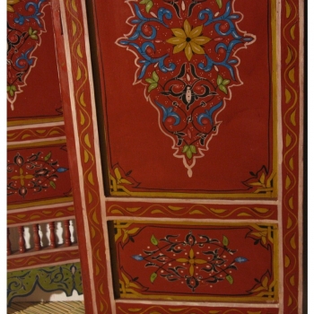 Orientalischer arabischer marokkanischer Paravant Holz Raumteiler handbemalen MAURESQUE 1 Rot H180 x B130cm