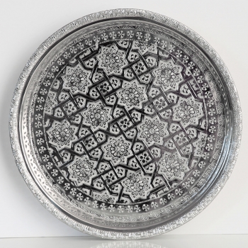 Marokkanisches rundes Teetablett aus versilbertem Messing  D37cm
