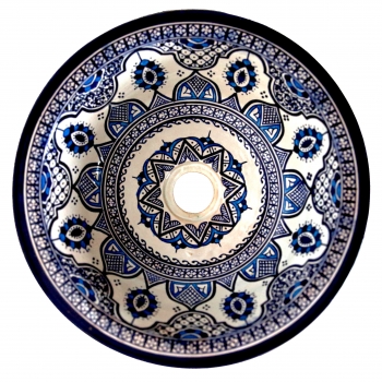 Arabisches Waschbecken handbemalt aus Keramik FES-X-II Blau D35cm