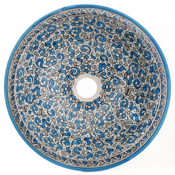 Marokkanisches Waschbecken handbemalt aus Keramik FESI-X Hellblau D39cm