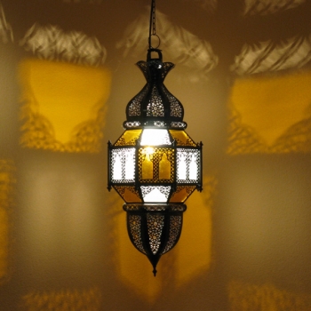 Marokkanische Pendellampe Raha H73cm Milchglas-Amber