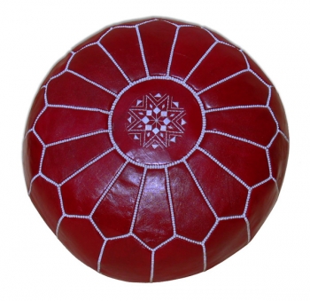 Orientalische Marokkanische Leder Sitzkissen MARAKKECH D54cm Rot