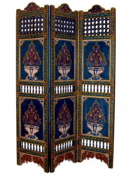 Orientalischer arabischer marokkanischer Paravant Holz Raumteiler MAURESQUE 2 Blau H180 x B130cm
