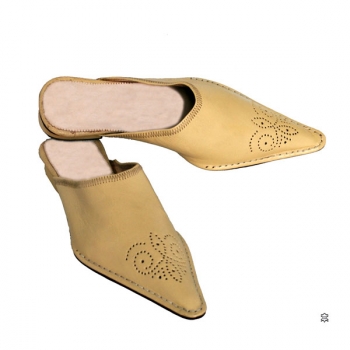 Marokkanische Leder-Pantolette Beige